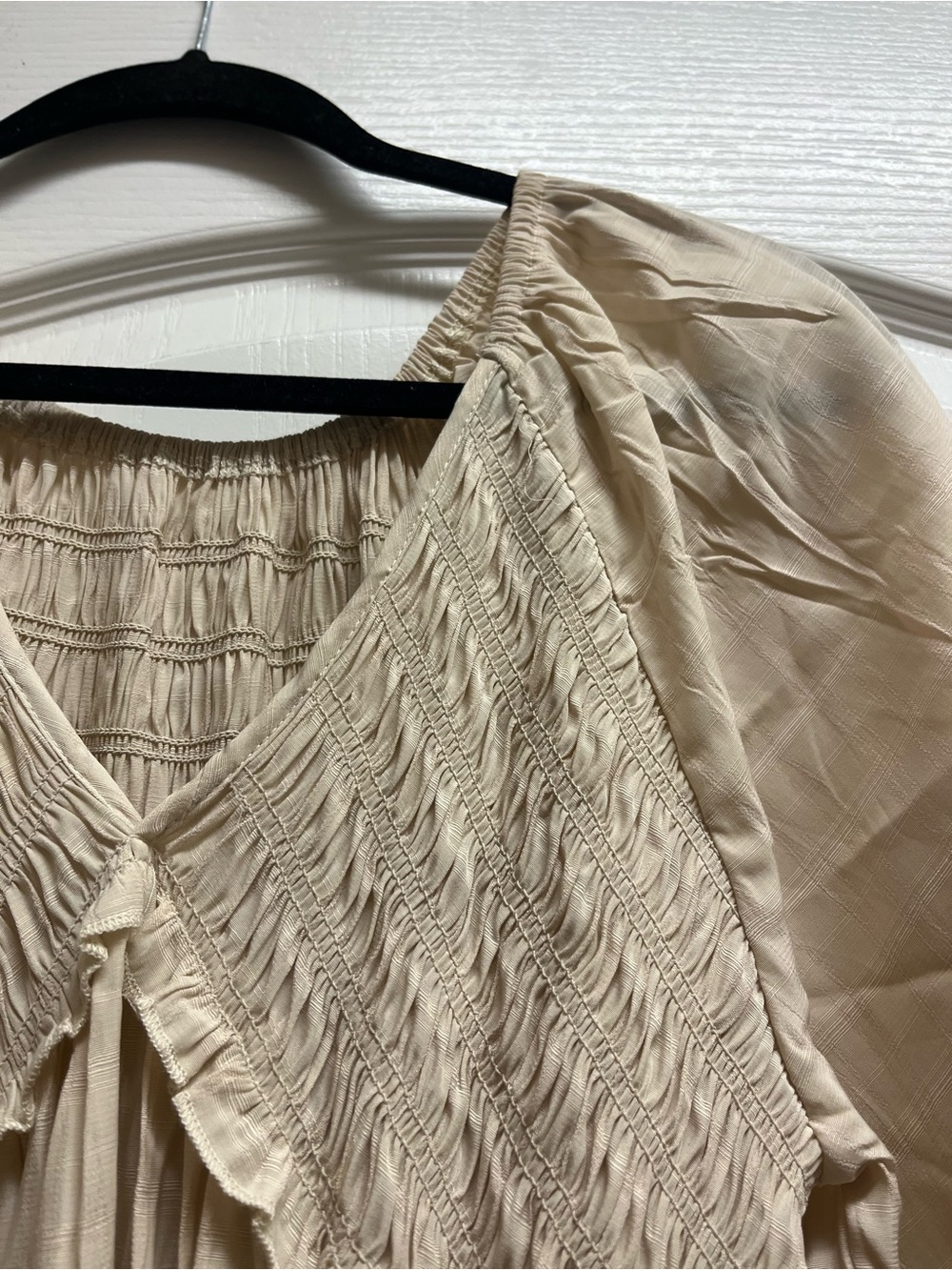 Smocked V-Neck Tiered Maxi Dress in Beige - Picture 4 of 5